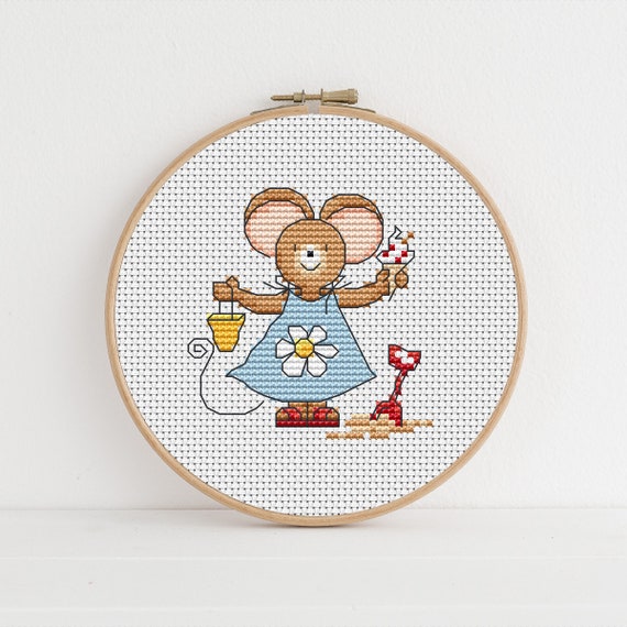 Furry Tales Seaside Mouse, Cross Stitch Pattern by Lucie Heaton,  PDF Counted Cross Stitch Chart Download
