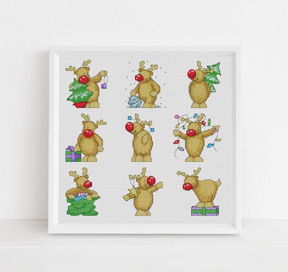 Rudolph Christmas Cards / Christmas Cross Stitch PDF Pattern / Counted Cross Stitch Chart / Lucie Heaton