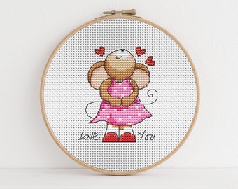 Furry Tales I Love You Lizzie Mouse - Cross Stitch Pattern - Lucie Heaton - Digital PDF Counted Cross Stitch Chart Download