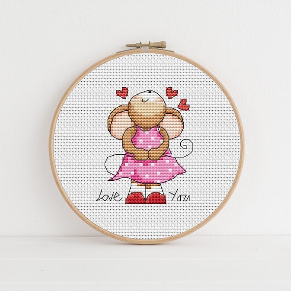 Furry Tales I Love You Lizzie Mouse - Cross Stitch Pattern - Lucie Heaton - Digital PDF Counted Cross Stitch Chart Download