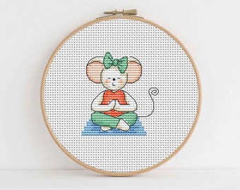 Furry Tales Yoga Flossie Mouse - Cross Stitch Pattern - Lucie Heaton - Digital PDF Counted Cross Stitch Chart Download