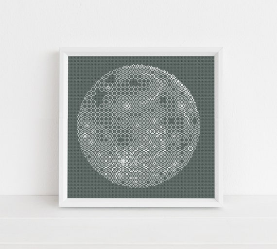 Blackwork Moon  - PDF Cross Stitch Chart - Lucie Heaton