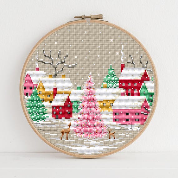 Pretty Christmas Village Cross Stitch Pattern by Lucie Heaton, PDF Counted Cross Stitch Chart Download