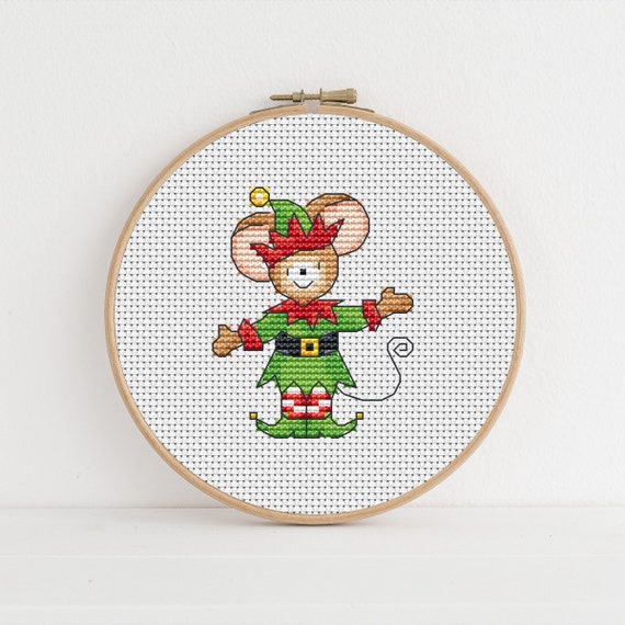 Furry Tales Elf Mouse - Christmas Cross Stitch Pattern - Lucie Heaton - Digital PDF Counted Cross Stitch Chart Download