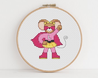 Furry Tales Super Hero Lizzie Mouse - Cross Stitch Pattern - Lucie Heaton - Digital PDF Counted Cross Stitch Chart Download