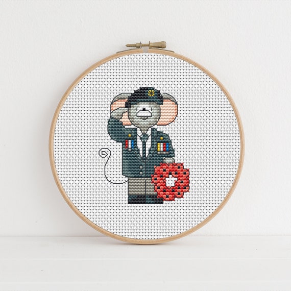 Furry Tales Remembrance Day Mouse, Cross Stitch Pattern by Lucie Heaton,  PDF Counted Cross Stitch Chart Download