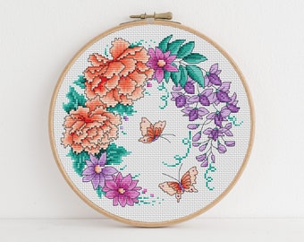 Floral Summer Hoop PDF Cross Stitch Pattern -  Lucie Heaton