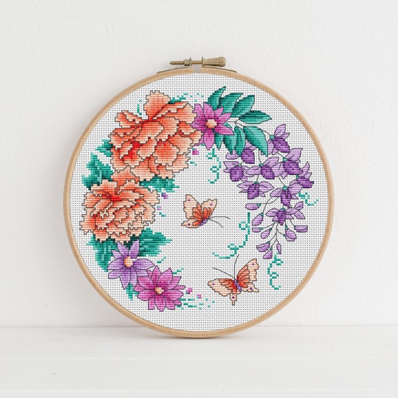 Floral Summer Hoop PDF Cross Stitch Pattern -  Lucie Heaton