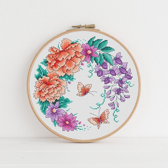 Floral Summer Hoop PDF Cross Stitch Pattern -  Lucie Heaton