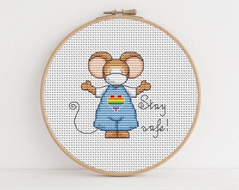 Furry Tales Stay Safe Monty Cross Stitch Pattern / FT117 / Mask Cross Stitch/ PDF Download / Lucie Heaton