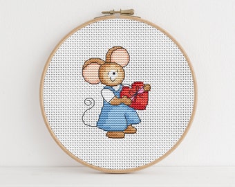 Furry Tales Valentine Monty Mouse - Cross Stitch Pattern - Lucie Heaton - Digital PDF Counted Cross Stitch Chart Download