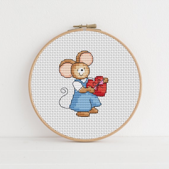 Furry Tales Valentine Monty Mouse - Cross Stitch Pattern - Lucie Heaton - Digital PDF Counted Cross Stitch Chart Download