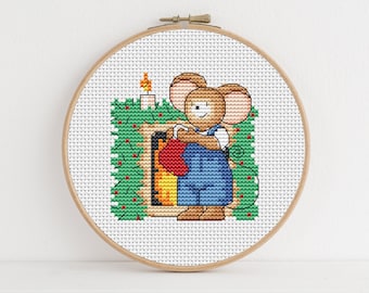 Furry Tales Christmas Fireplace Mouse - Cross Stitch Pattern - Lucie Heaton - Digital PDF Counted Cross Stitch Chart Download