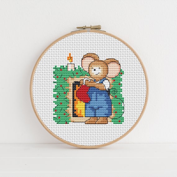 Furry Tales Christmas Fireplace Mouse - Cross Stitch Pattern - Lucie Heaton - Digital PDF Counted Cross Stitch Chart Download