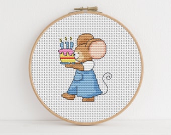 Furry Tales - Birthday Cake Mouse / PDF Cross Stitch Pattern / Lucie Heaton