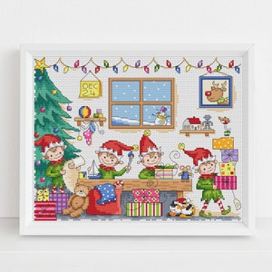 Santa's Workshop Lucie Heaton Digital PDF Counted Cross Stitch Chart Download image 1