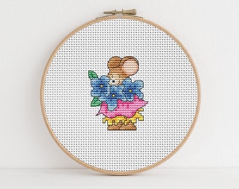 Furry Tales Blue Flowers / FT111 / PDF Cross Stitch Pattern / Lucie Heaton