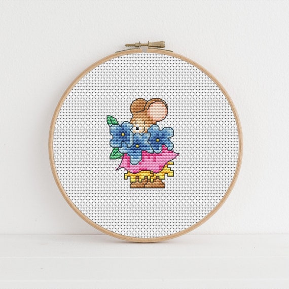 Furry Tales Blue Flowers / FT111 / PDF Cross Stitch Pattern / Lucie Heaton