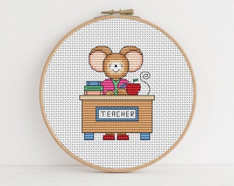 Furry Tales Teacher Lizzie Mouse - Cross Stitch Pattern - Lucie Heaton - Digital PDF Counted Cross Stitch Chart Download