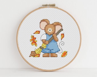 Furry Tales Sweeping Leaves Cross Stitch Pattern / FT057 / Autumn Cross Stitch / Pattern PDF Download / Lucie Heaton