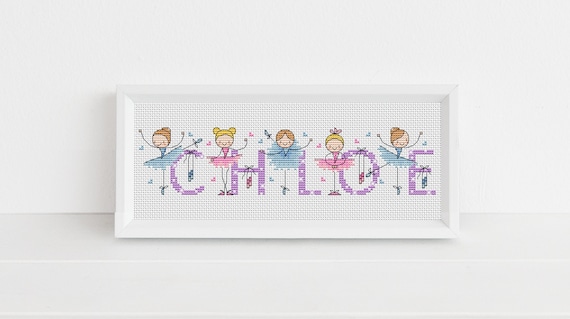 Personalised, Bespoke Ballerina Name, Custom Cross Stitch Pattern by Lucie Heaton, PDF Counted Cross Stitch Chart Download