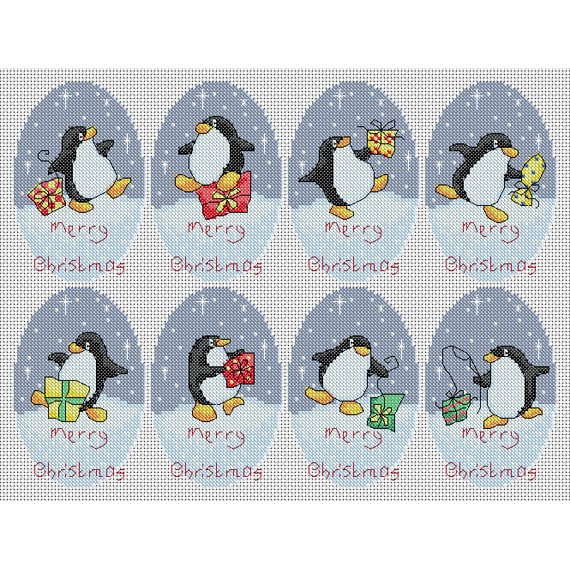 Christmas Penguin Cards / Christmas Cross Stitch PDF Pattern / Counted Cross Stitch Chart / Lucie Heaton