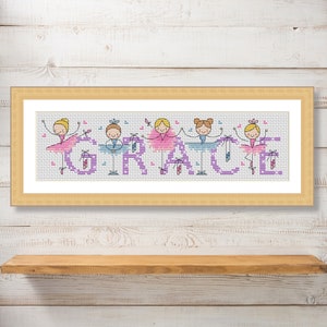 Personalised, Bespoke Ballerina Name, Custom Cross Stitch Pattern by Lucie Heaton, PDF Counted Cross Stitch Chart Download