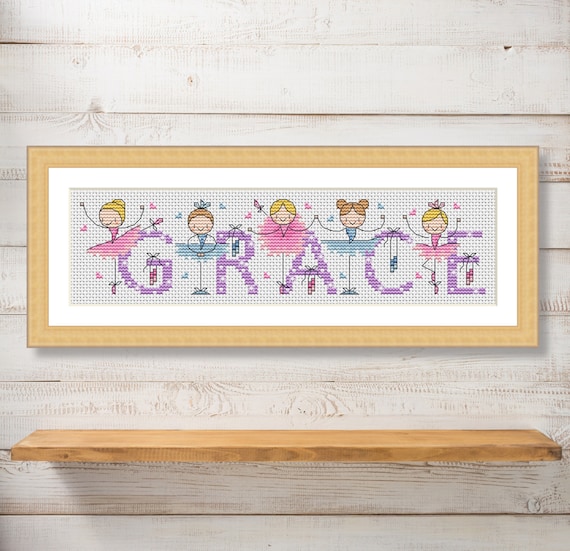 Personalised, Bespoke Ballerina Name, Custom Cross Stitch Pattern by Lucie Heaton, PDF Counted Cross Stitch Chart Download