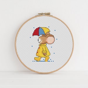 Furry Tales April Showers, Cross Stitch Pattern by Lucie Heaton,  PDF Counted Cross Stitch Chart Download