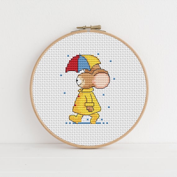 Furry Tales April Showers, Cross Stitch Pattern by Lucie Heaton,  PDF Counted Cross Stitch Chart Download