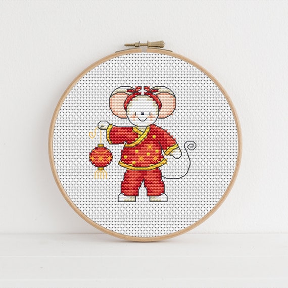 Furry Tales Chinese New Year Mouse, Cross Stitch Pattern by Lucie Heaton,  PDF Counted Cross Stitch Chart Download