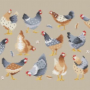 Chickens Modern Cross Stitch Sampler Lucie Heaton Digital PDF Counted Cross Stitch Chart Download image 2