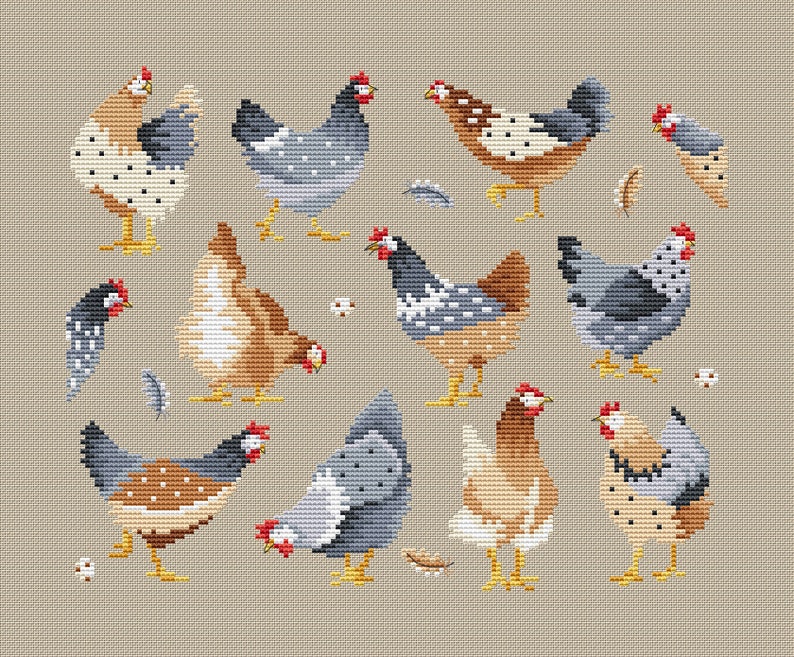 Chickens Modern Cross Stitch Sampler Lucie Heaton Digital PDF Counted Cross Stitch Chart Download image 2