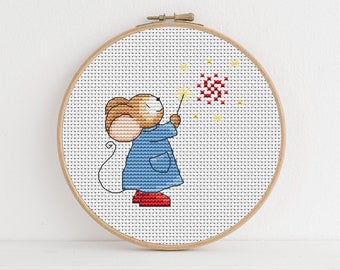 Furry Tales Fireworks  Mouse Cross Stitch Pattern / Bonfire Night Cross Stitch/ 4th of July Cross Stitch Pattern PDF Download / Lucie Heaton