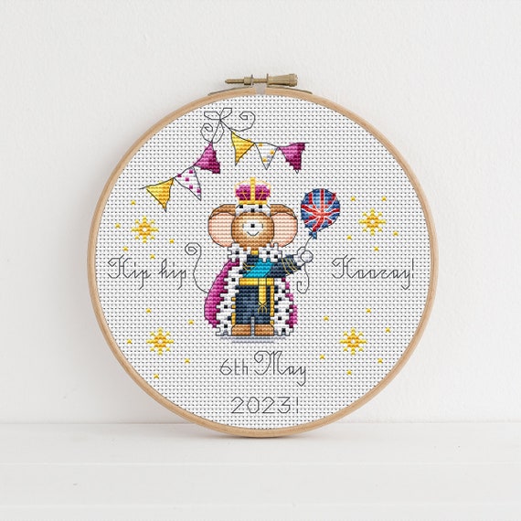 Furry Tales Coronation 2023 Mouse - Cross Stitch Pattern - Lucie Heaton - Digital PDF Counted Cross Stitch Chart Download