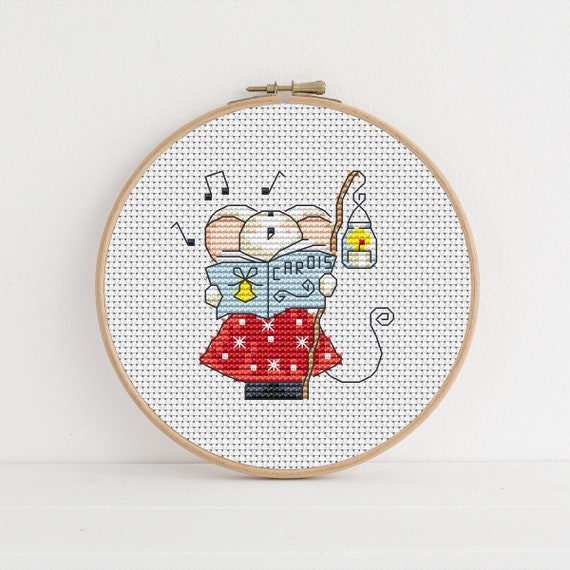 Furry Tales Carol Singing Mouse - Christmas Cross Stitch Pattern - Lucie Heaton - Digital PDF Counted Cross Stitch Chart Download