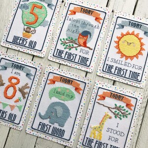 Modèle de point de croix PDF pour cartes d'étapes importantes pour bébé