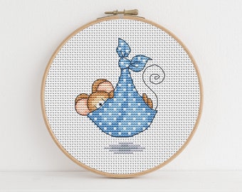 Furry Tales New Baby Mouse - Cross Stitch Pattern - Lucie Heaton - Digital PDF Counted Cross Stitch Chart Download