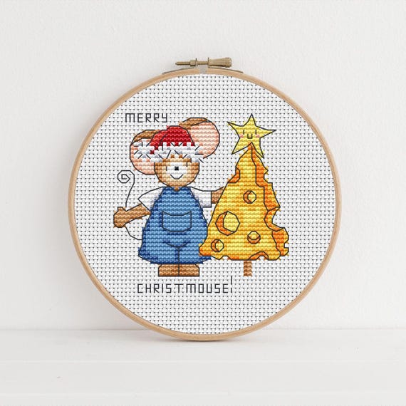 Furry Tales Cheese Christmas Tree Mouse, Cross Stitch Pattern by Lucie Heaton, PDF Counted Cross Stitch Chart Download, FT177
