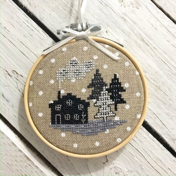 Christmas Cabin Cross Stitch Ornament Pattern - Lucie Heaton - Digital PDF Counted Cross Stitch Chart Download