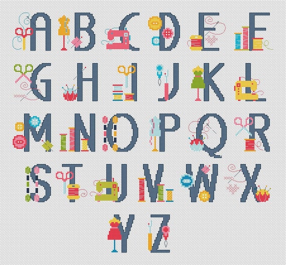 Sewing ABC Alphabet PDF Cross Stitch Pattern