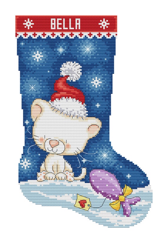 Cat Christmas Stocking (6.4 x 9.8 inch) Cross Stitch Pattern by Lucie Heaton, PDF Counted Cross Stitch Chart Download