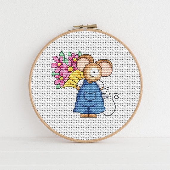 Furry Tales Bouquet Mouse Cross Stitch Pattern by Lucie Heaton,  PDF Counted Cross Stitch Chart Download