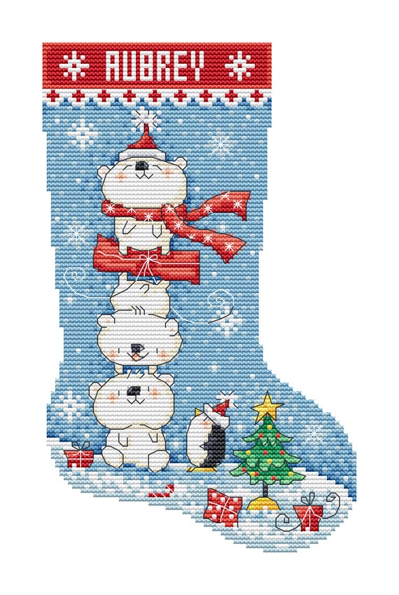 Baby Polar Bears - Small Christmas Stocking - Cross Stitch Pattern - Lucie Heaton - Digital PDF Counted Cross Stitch Chart Download
