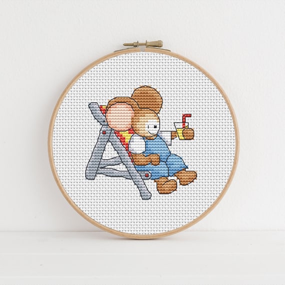 Furry Tales Deckchair Mouse Cross Stitch Pattern / PDF Cross Stitch Pattern / Lucie Heaton