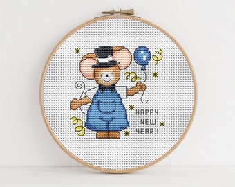 Furry Tales New Year Monty Cross Stitch Pattern - Lucie Heaton - Digital PDF Counted Cross Stitch Chart Download