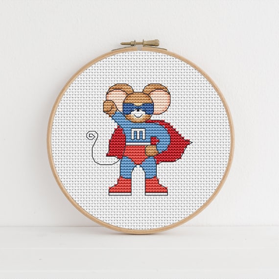 Furry Tales Super Hero Monty Mouse - Cross Stitch Pattern - Lucie Heaton - Digital PDF Counted Cross Stitch Chart Download