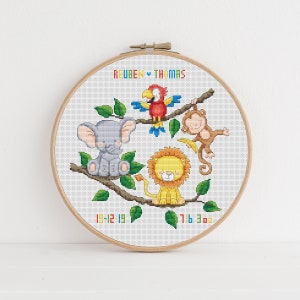 Jungle Animal Baby Sampler Cross Stitch Pattern / Lucie Heaton Cross Stitch Pattern