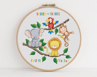 Jungle Animal Baby Sampler Cross Stitch Pattern / Lucie Heaton Cross Stitch Pattern