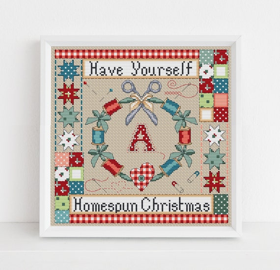 Homespun Christmas Cross Stitch Sampler Pattern by Lucie Heaton, PDF Counted Cross Stitch Chart Download